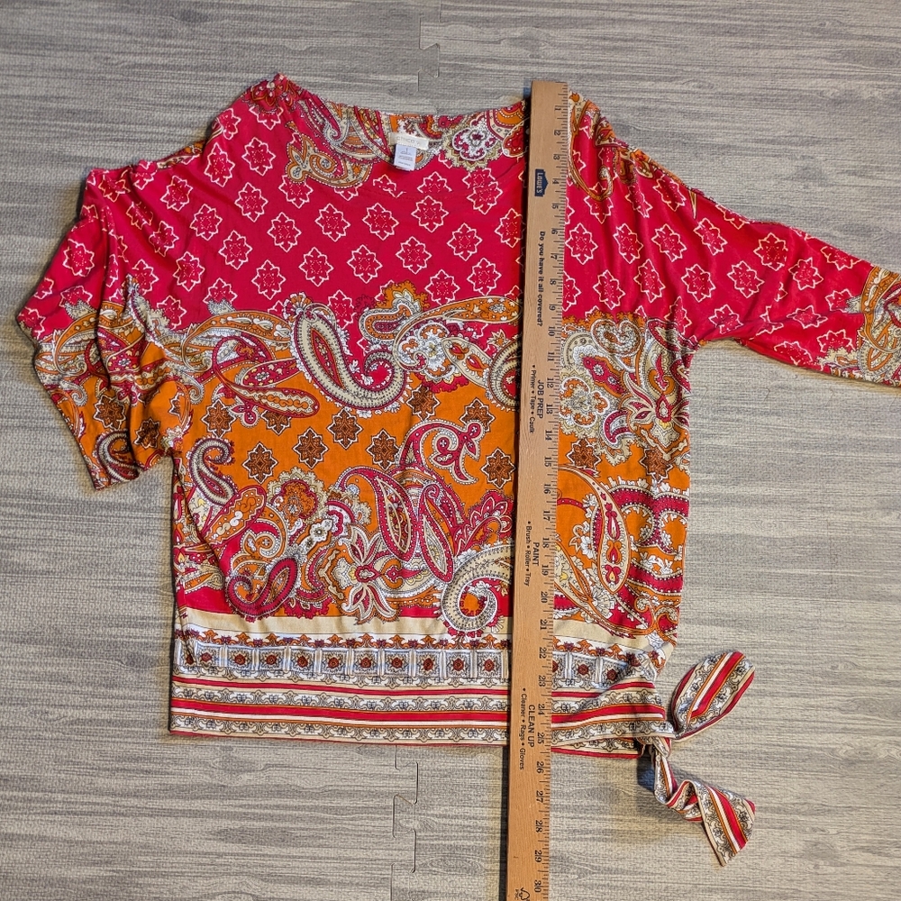 Women's Chico's Paisley Print Women's Top, Spring/Summer Stretchy, 1/2 Sleeves - Picture 6 of 9